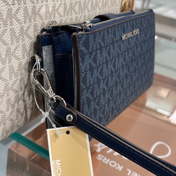 Michael Kors Jet Set Travel Large Double-Zip Wristlet-Wallet-PhoneHolder Admiral - Picture 15 of 16